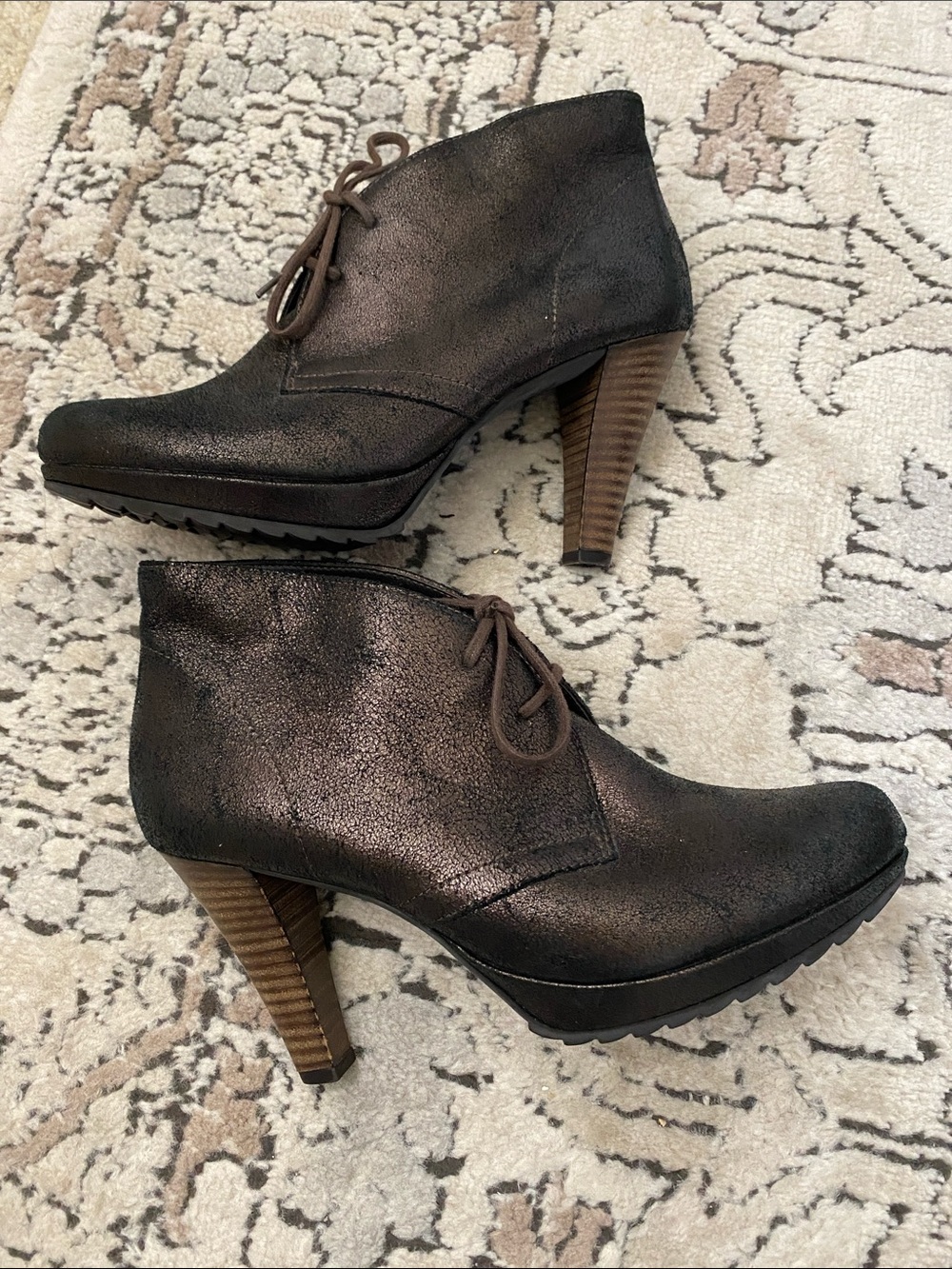Paul Green Dark Metallic Brown Lace-Up Ankle Boots